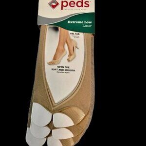 PEDS EXTREME Low Liner OPEN TOE Nylon 3 PAIR Nude WOMEN'S SHOE SIZE 8-12 NEW